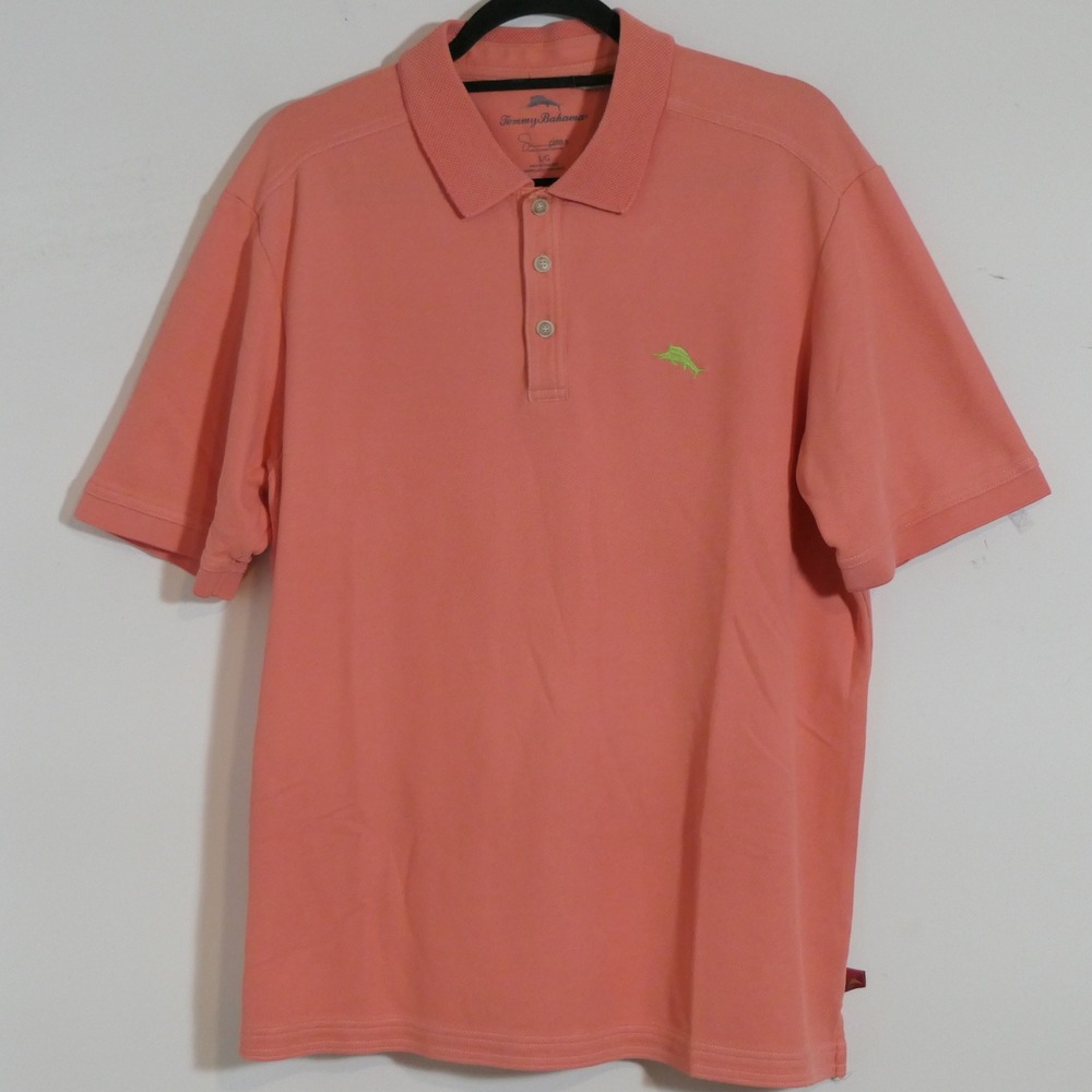 Tommy Bahama Men Polo L Coral Pink Supima Cotton Blend Tropical Coastal Vacation